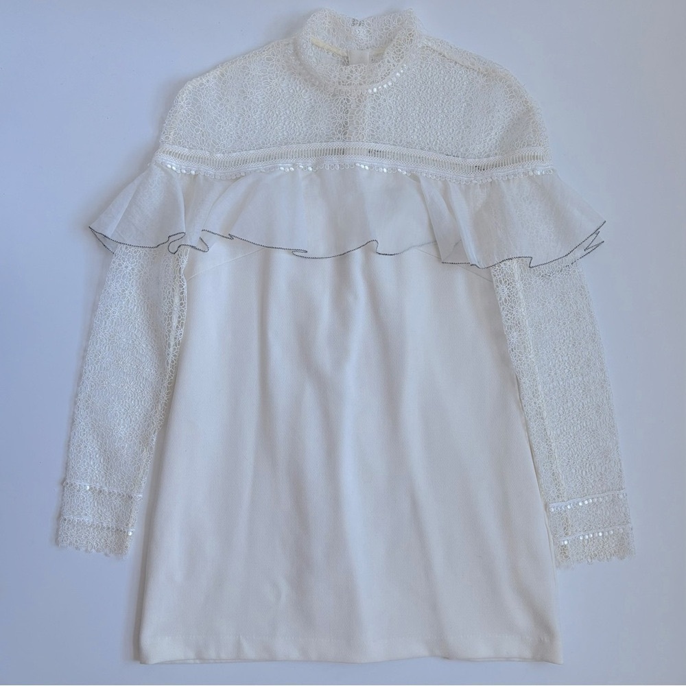 Self-Portrait Cream Lace Ruffle Mini Dress - Picture 15 of 16